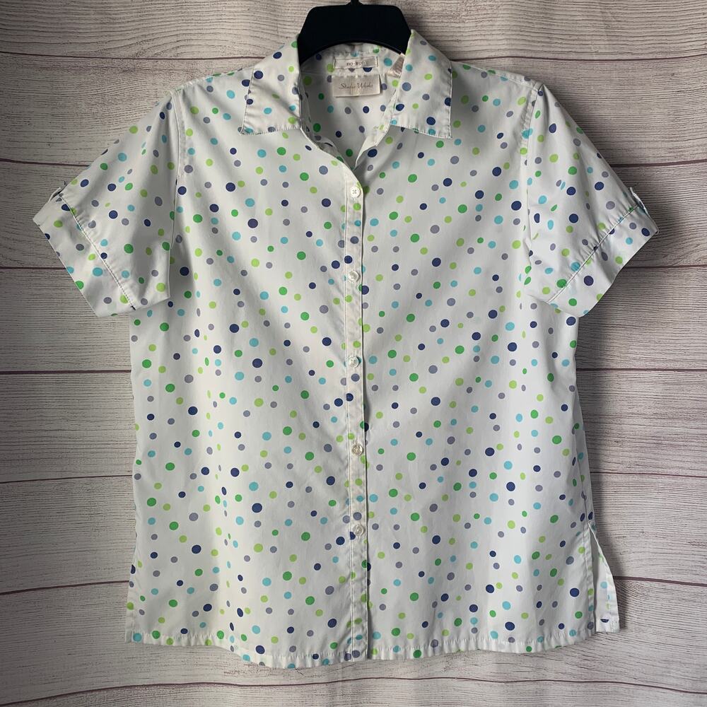 Vintage Studio Works Polka Dot Button Up Shirt Short Sleeve Size Medium